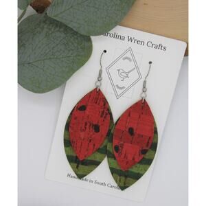 Lightweight Cork Watermelon Earrings, Spring, Summer